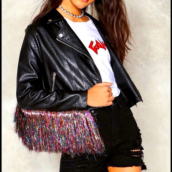 Design by Olivia Womens Fashion Motorcycle Asymmetrical Cropped Faux Leather Jacket